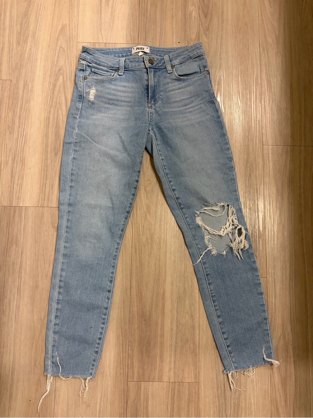 PAIGE Light Blue Distressed Skinny Jeans
